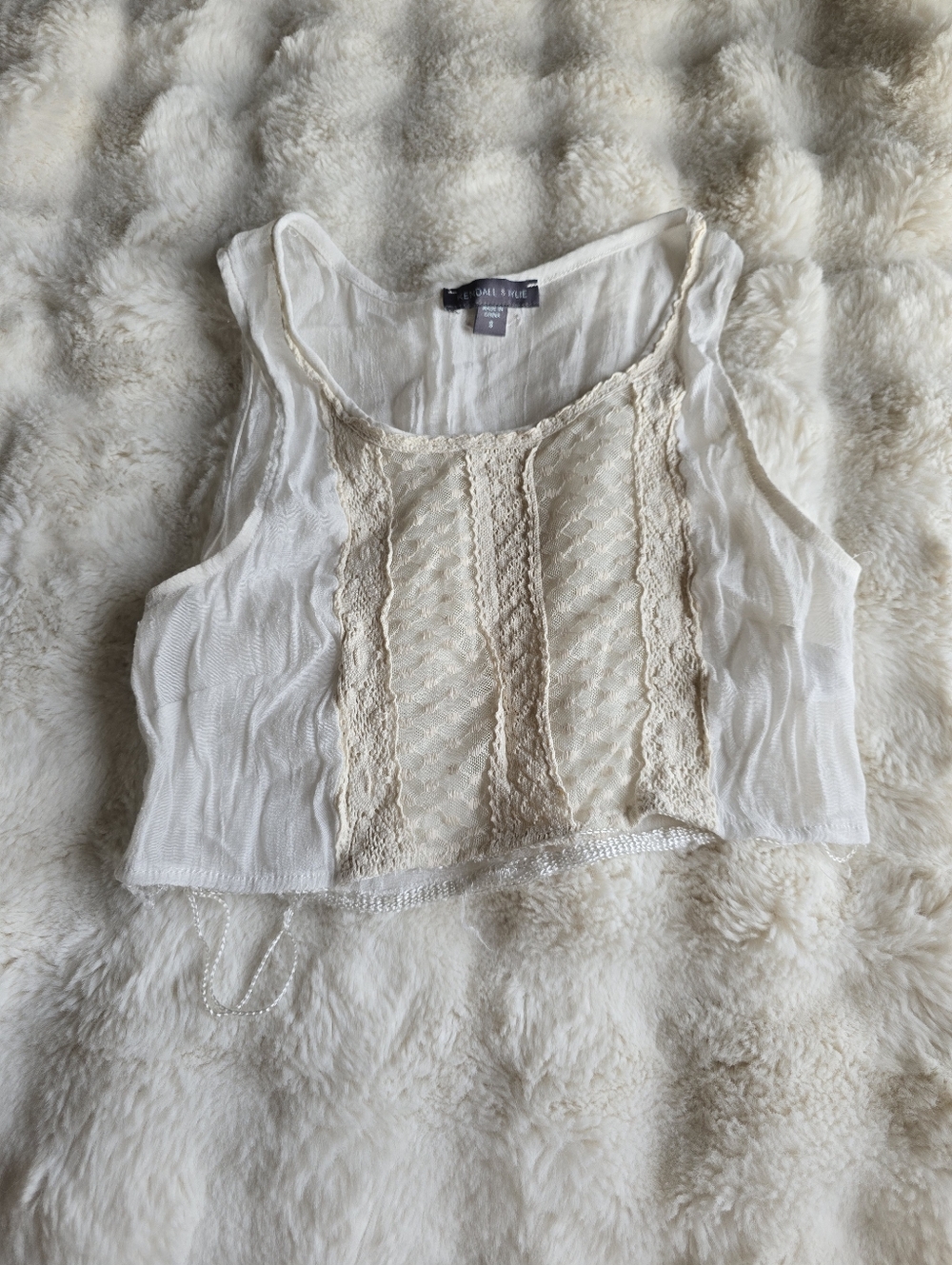 Kendall & Kylie Ivory Lace-Front Cropped Tank